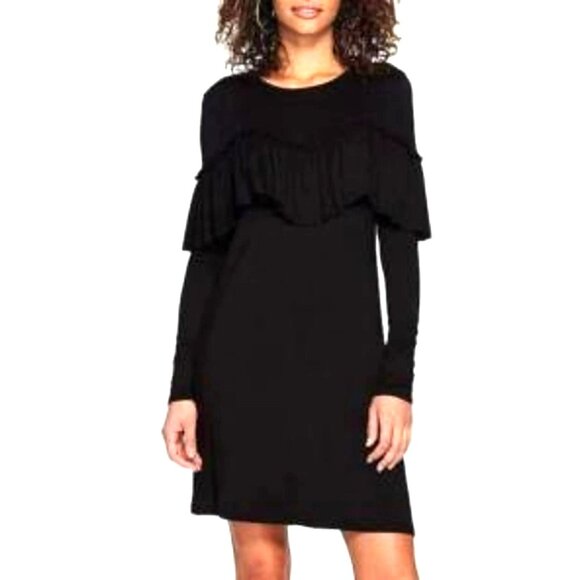 Kensie Black Ruffled Ultra-Soft Knit Dress w/Pockets Size S Fall Winter Sweater - Picture 1 of 9